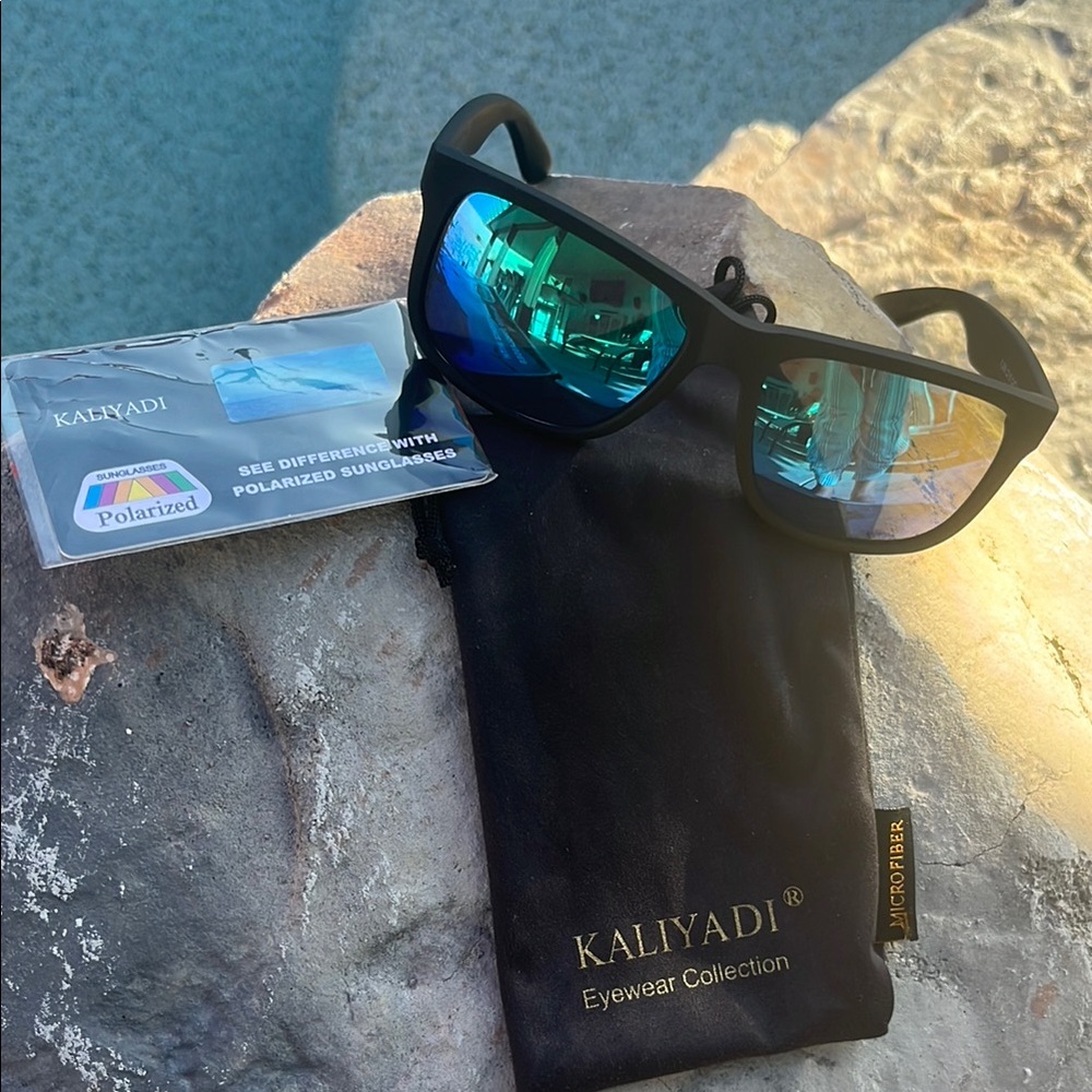 Kaliyadi Black Frame Sunglasses with Blue Lenses - New without tags
